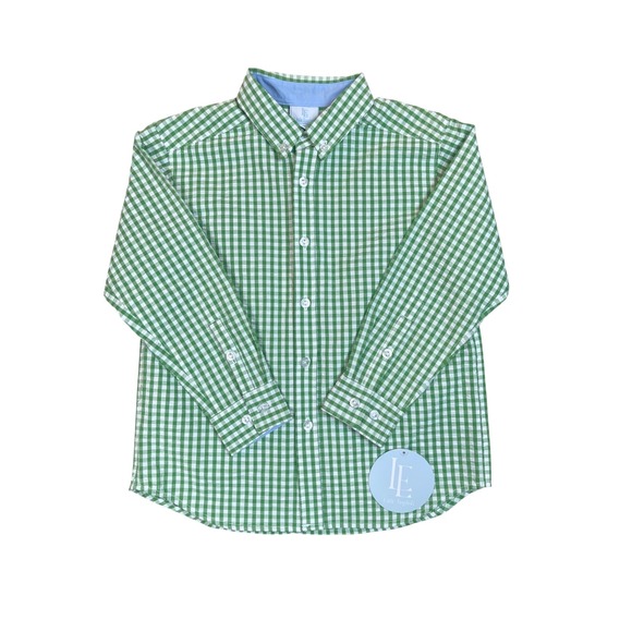 Little English Boys Gingham Button Down Shirt Green White Size 7 100% Cotton - Picture 2 of 14